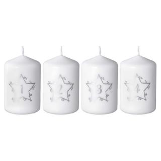 Emocio adventní svíčky 58x90 bílé barvy se stříbrnými čísly 4 kusy 4 x 155 g