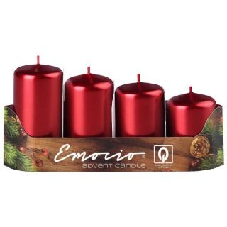 Emocio adventní svíčky stupňovité 40 mm metalické červené 4 ks 250 g