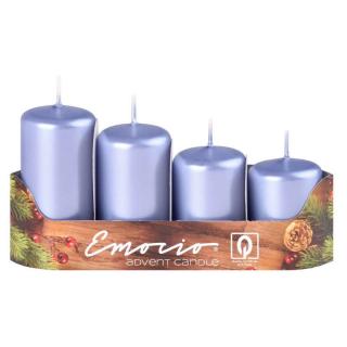 Emocio adventní svíčky stupňovité 40 mm modré metalické 4 ks 250 g