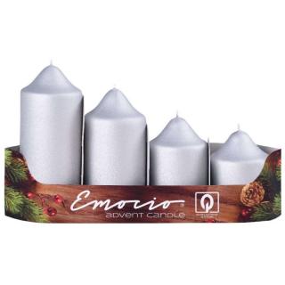 Emocio adventní svíčky stupňovité 50 mm stříbrné matné exclusive 4 ks 250 g