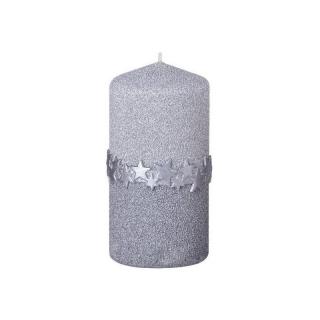 Vánoční svíčka s páskem hvězd stříbrná 60x120 260 g