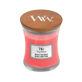 WoodWick malá vonná svíčka Melon  Pink Quartz (Meloun a růžový krystal)