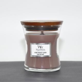 WoodWick malá vonná svíčka Stone Washed Suede (Sepraný semiš)