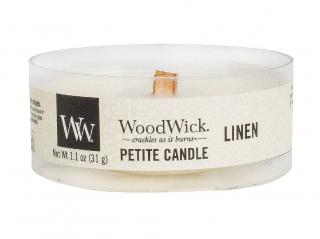 Woodwick Petite drobná svíčka 31g Linen (Čisté prádlo)