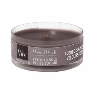 Woodwick Petite drobná svíčka 31g Sueded Sandalwood (Semišové santalové dřevo)