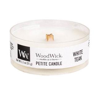 Woodwick Petite drobná svíčka 31g White Teak (Bílý teak)