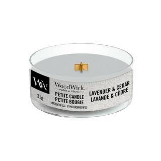 Woodwick Petite drobná svíčka Lavender  Cedar (Levandule a cedr)