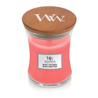 WoodWick střední vonná svíčka Melon  Pink Quartz (Meloun a růžový krystal)
