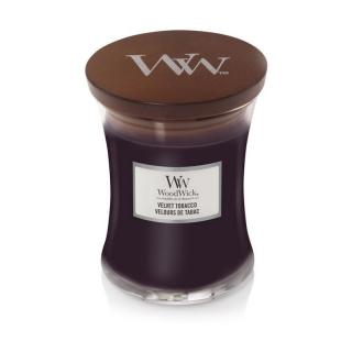 WoodWick střední vonná svíčka Velvet Tobacco (Sametový tabák)