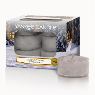 Yankee Candle čajové svíčky 12 ks Chata ozářená svíčkou (Candlelit Cabin)