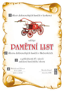 PAMĚTNÍ LIST A4  HASIČI 2629