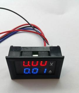 Digitální voltmetr a 50A ampérmetr do panelu červený modrý