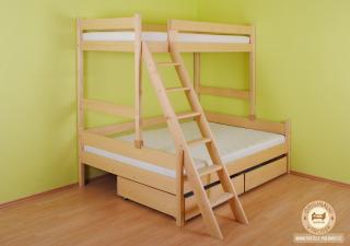Trojlůžková patrová postel Eliška Varianta produktu: Úložný prostor 2ks, Zvolte rozměr matrace (cm): 200 x 140, Umístění žebříku: vlevo