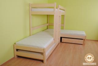 Trojlůžková patrová postel Max Varianta produktu: Úložný prostor 1ks, Zvolte rozměr matrace (cm): 195 x 85, Umístění žebříku: vlevo