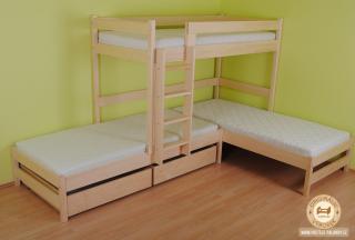Trojlůžková patrová postel Max Varianta produktu: Úložný prostor 2ks, Zvolte rozměr matrace (cm): 195 x 85, Umístění žebříku: vlevo