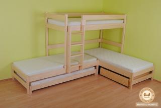 Trojlůžková patrová postel Max Varianta produktu: Úložný prostor 3ks, Zvolte rozměr matrace (cm): 195 x 85, Umístění žebříku: vlevo