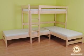 Trojlůžková patrová postel Max Varianta produktu: Základní varianta, Zvolte rozměr matrace (cm): 195 x 85, Umístění žebříku: vlevo