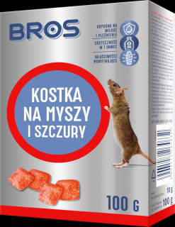 Bros - parafínové bloky na myši a potkany 100 g  Jed na potkany a myši odolnéý proti vlhkosti a plísním