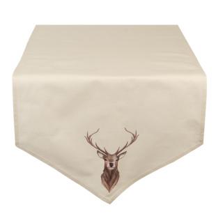 Béžový běhoun na stůl s jelenem Cosy Lodge - 50x160 cm