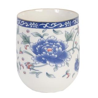 Kalíšek na čaj modrý dekor kytička -pr 6x8 cm
