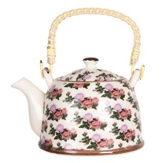 Porcelánová konvice na čaj s motivem růží - 18x14x12 cm / 0,8L