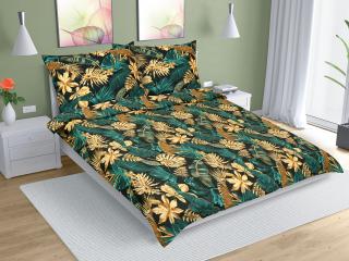 Povlečení bavlněné Barva: Monstera zelená, šedá, Velikost: 140x200, 70x90 cm
