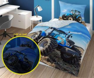Povlečení Traktor blue svítící  Bavlna, 140x200, 70x80 cm