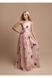 Družičkovské Květované Šaty ASHLEY růžové Barva: Růžová, Velikost: M