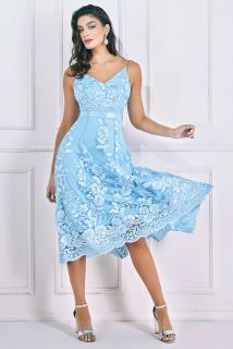 Krajkové midi šaty LEA světle modré Barva: Modrá, Velikost: 36