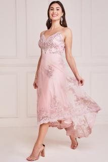 Krajkové midi šaty SOFIA růžové Barva: Růžová, Velikost: 36