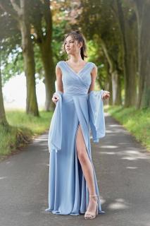 Společenské šaty pro družičky OPALE šedo modré Barva: Modrá, Velikost: L