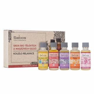 Dárková sada masážních olejů Saloos - Kouzlo relaxace (sada 5 nejoblíbenějších bio masážních a tělových olejů Saloos)