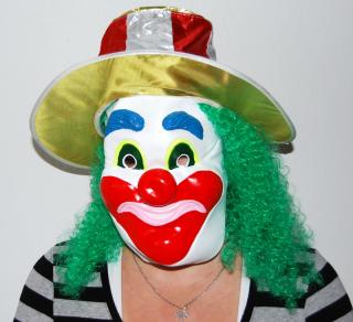 Maska Klaun s vlasy a kloboukem