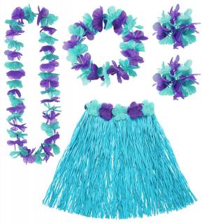 Sada Havaj - modrá sukně, čelenka, náhrdelník a náramky