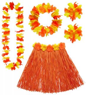 Sada Havaj - oranžová sukně, čelenka, náhrdelník a náramky