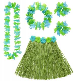 Sada Havaj - zelená sukně, čelenka, náhrdelník a náramky
