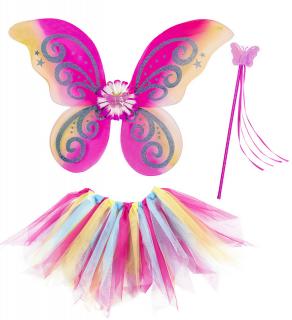 Sada motýl - růžové křídla, sukénka a hůlku