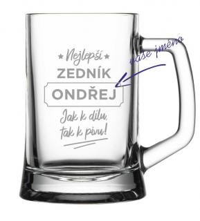 Půllitr s pískovaným motivem "ZEDNÍK" (Do poznámky v nákupním košíku napište požadované požadované jméno )