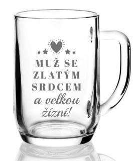 Půllitr s pískovaným motivem  ZLATÉ SRDCE