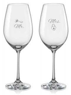 Svatební skleničky na víno Mr. & Mrs., 2 ks