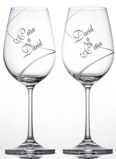 Svatební skleničky na víno ručně broušené a kameny Preciosa, 2 ks (Preciosa sklenky se jmény a datem svatby na dýnku )