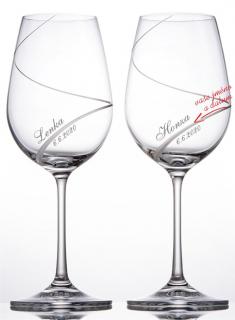 Svatební skleničky na víno ručně broušené Spirála, 2 ks (Ručně broušené svatební sklenky se jmény a datem svatby)