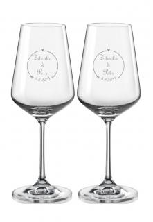 Svatební skleničky na víno se šípem, 2 ks (Svatební sklenky pro nevěstu a ženicha s datem svatby na dýnku)