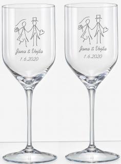 Svatební skleničky Novomanželé, 2 ks (Svatební dar pro svatebčany s jmény a datem svatby)