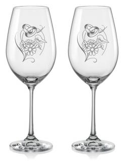 Výroční skleničky na víno Květina, 2 ks (Výroční skleničky s datem výročí na dýnku)