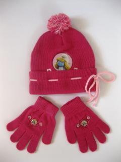 Čepice a rukavice Šmoulinka (Zimní souprava šmoulové. Souprava obsahuje čepičku a rukavice v růžové barvě.)