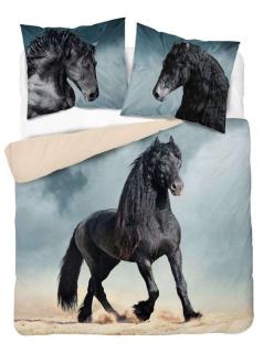 DETEXPOL Francouzské povlečení Black Horse  Bavlna, 220/200, 2x70/80 cm