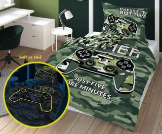 DETEXPOL Povlečení Gamer Army svítící  Bavlna, 140/200, 70/80 cm