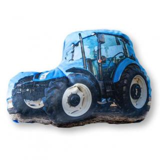 DETEXPOL Tvarovaný mikroplyšový polštářek Traktor modrý Polyester, 34x24 cm