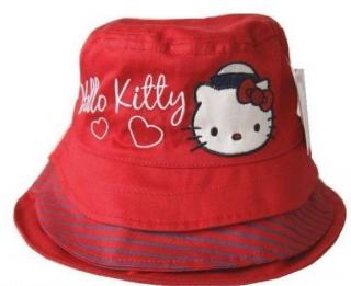 Klobouček Hello Kitty (Červený klobouček s výšivkou Hello Kitty, příjemný plátěný materiál, velikost 54)